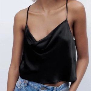 Zara Cowl Neck Black Satin Style Tank